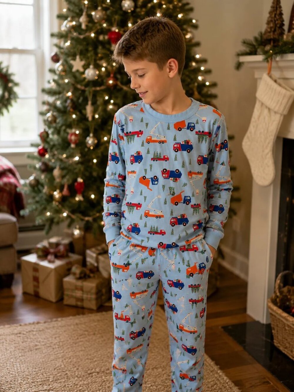 Hanna Andersson Boys Size 12 100% Organic Cotton Christmas Truck Pajama Set